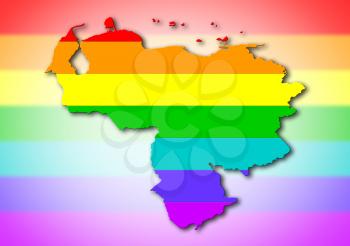 Venezuela - Map, filled with a rainbow flag pattern