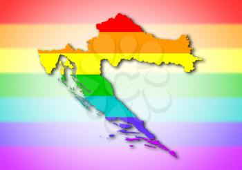 Map, filled with a rainbow flag pattern - Croatia