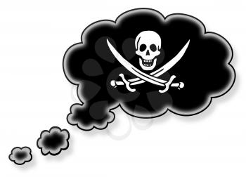 Flag in the cloud, isolated on white background, pirate flag