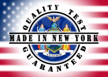 Quality test guaranteed stamp with a state flag inside, New York