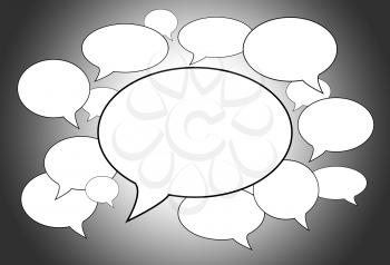 Communication concept - many speech bubbles, a big one in the middle