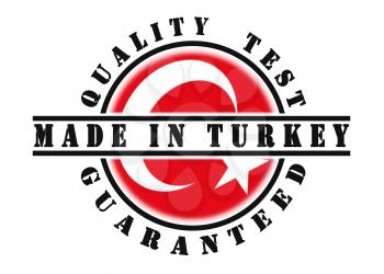 Quality test guaranteed stamp with a national flag inside, Turkey
