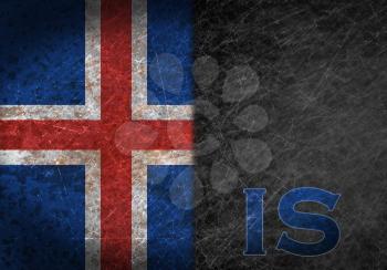 Old rusty metal sign with a flag and country abbreviation - Iceland