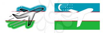 Nation flag - Airplane isolated on white - Uzbekistan