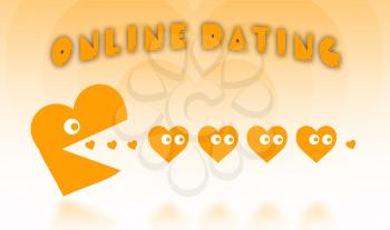 Concept of dating - big Pacman heart hunting small hearts - orange