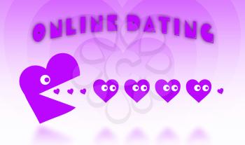 Concept of dating - big Pacman heart hunting small hearts - pink