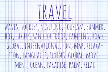 Travel word cloud written on a piece of paper