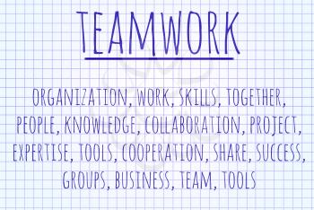 Teamwork word cloud written on a piece of paper