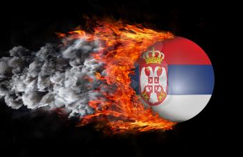 Concept of speed - Flag with a trail of fire and smoke - Serbia