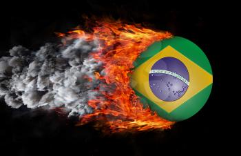 Concept of speed - Flag with a trail of fire and smoke - Brazil