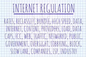 Internet regulation word cloud written on a piece of paper