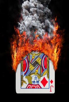 Playing card with fire and smoke, isolated on white - Jack of diamonds