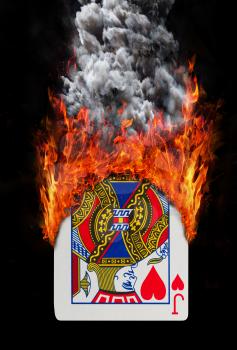 Playing card with fire and smoke, isolated on white - Jack of hearts