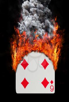 Playing card with fire and smoke, isolated on white - Six of diamonds