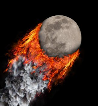 Concept of speed - Trail of fire and smoke - Moon