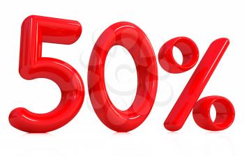 3d red 50 - fifty percent on a white background