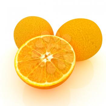 half oranges and oranges on a white background