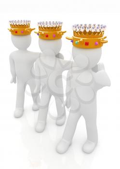 3d people - mans, persons with a golden crown. Kings
