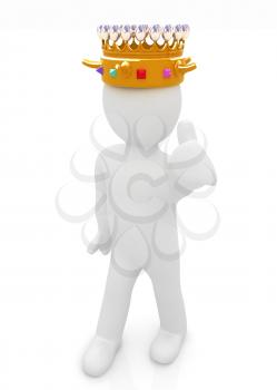 3d people - man, person with a golden crown. King 