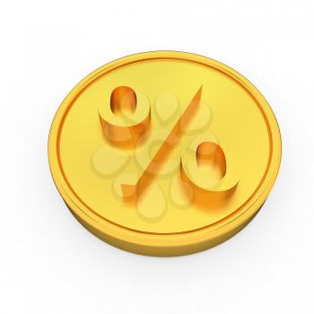 Gold percent coin on a white background