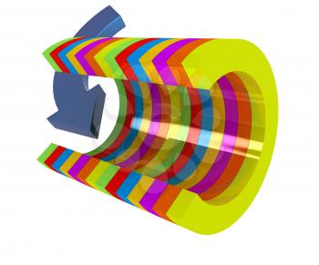 3d colorful abstract cut pipe and arrow on a white background