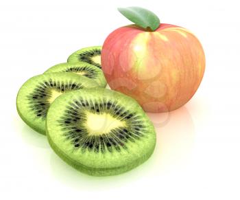 slices of kiwi and apple on a white 
