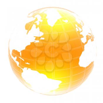 Yellow 3d globe icon with highlights on a white background