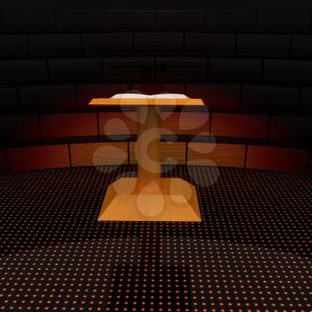 3d render of podium with open book 