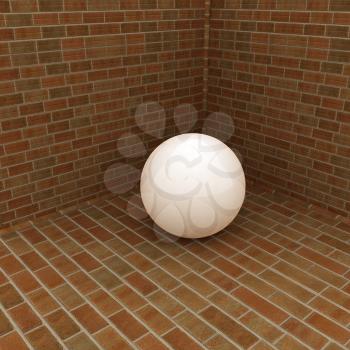 The white plastic ball in the corner of a brick 
