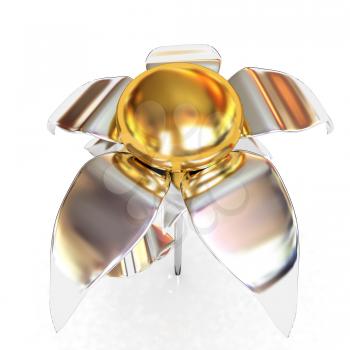 Chrome flower with a gold head on a white background