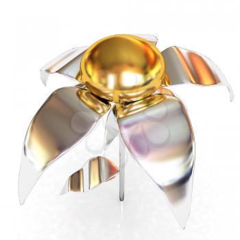 Chrome flower with a gold head on a white background