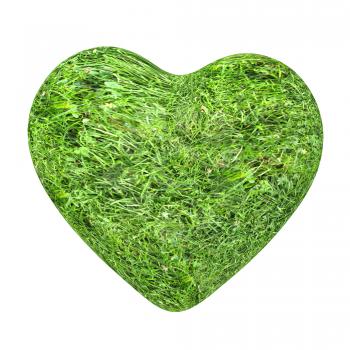3d grass heart isolated on white background
