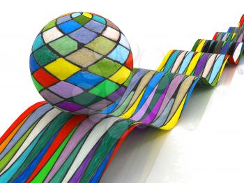Mosaic ball on a colorful waves on a white background