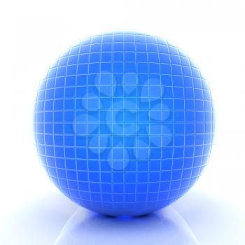 Abstract 3d sphere with blue mosaic design on a white background