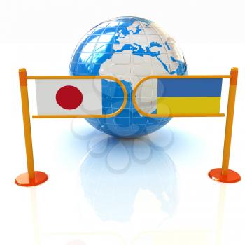 Three-dimensional image of the turnstile and flags of Japan and Ukraine on a white background 