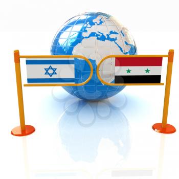 Three-dimensional image of the turnstile and flags of Israel and Syria on a white background 