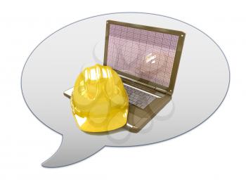 messenger window icon and hard hat. Technical engineer concept 