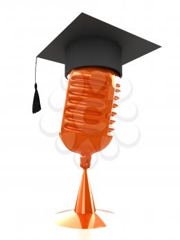 New 3d concept of education with microphone and graduation hat