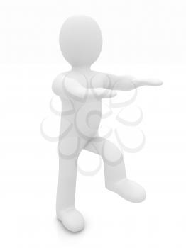 3d personage on white background. Starting series: stretching before exercise