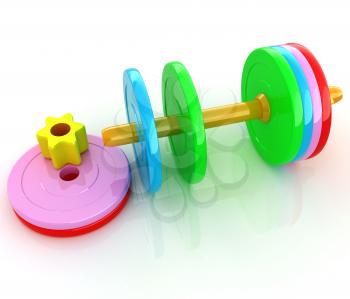 Colorful dumbbells are assembly and disassembly on a white background