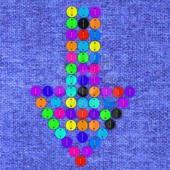 colorful real button arrow sewn to the cloth