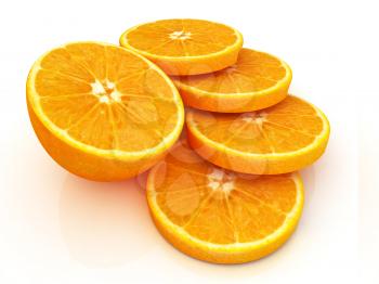 half oranges on a white background