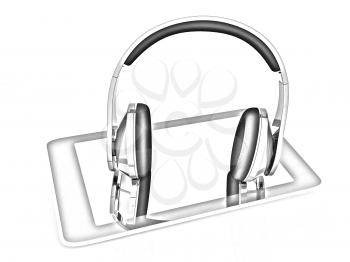Phone and headphones on a white background