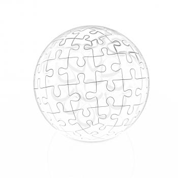 Sphere collected from colorful puzzle on a white background