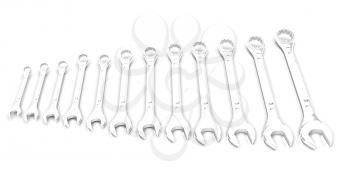 Set of wrenches on a white background