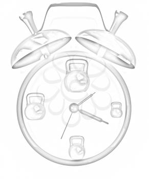 Alarm clock icon with kettlebells. Sport concept on a white background