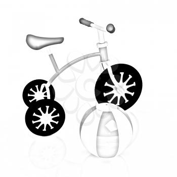 children's bike with colorful aquatic ball on white background