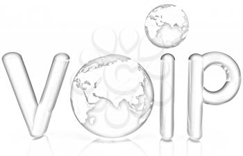 Word VoIP with 3D globeon a white background