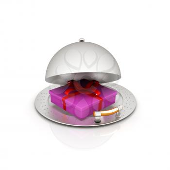 Illustration of a luxury gift on restaurant cloche on a white background