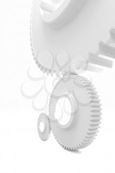 White background consisting of bright gears and arrows.The concept of motion 